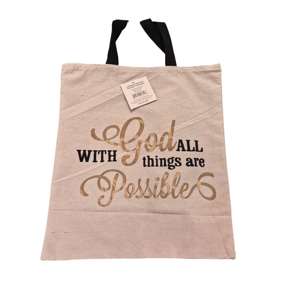 Inspirational Canvas Tote Bag With Quote "With God All Things Are Possible" 14"x